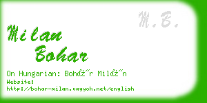 milan bohar business card